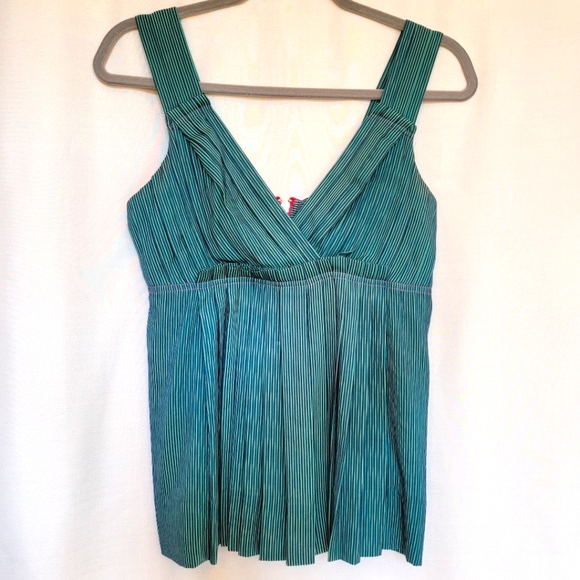 Marc by Marc Jacobs Pleated Pinstripe Silk Camisole Baby Doll Vneck Tank Top XS - Picture 3 of 15